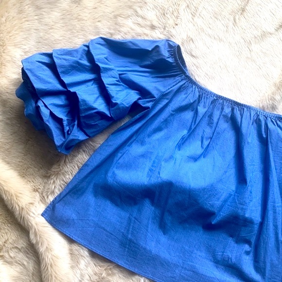 Zara off shoulder blue stipe ruffle sleeve Top (L) - Picture 4 of 7